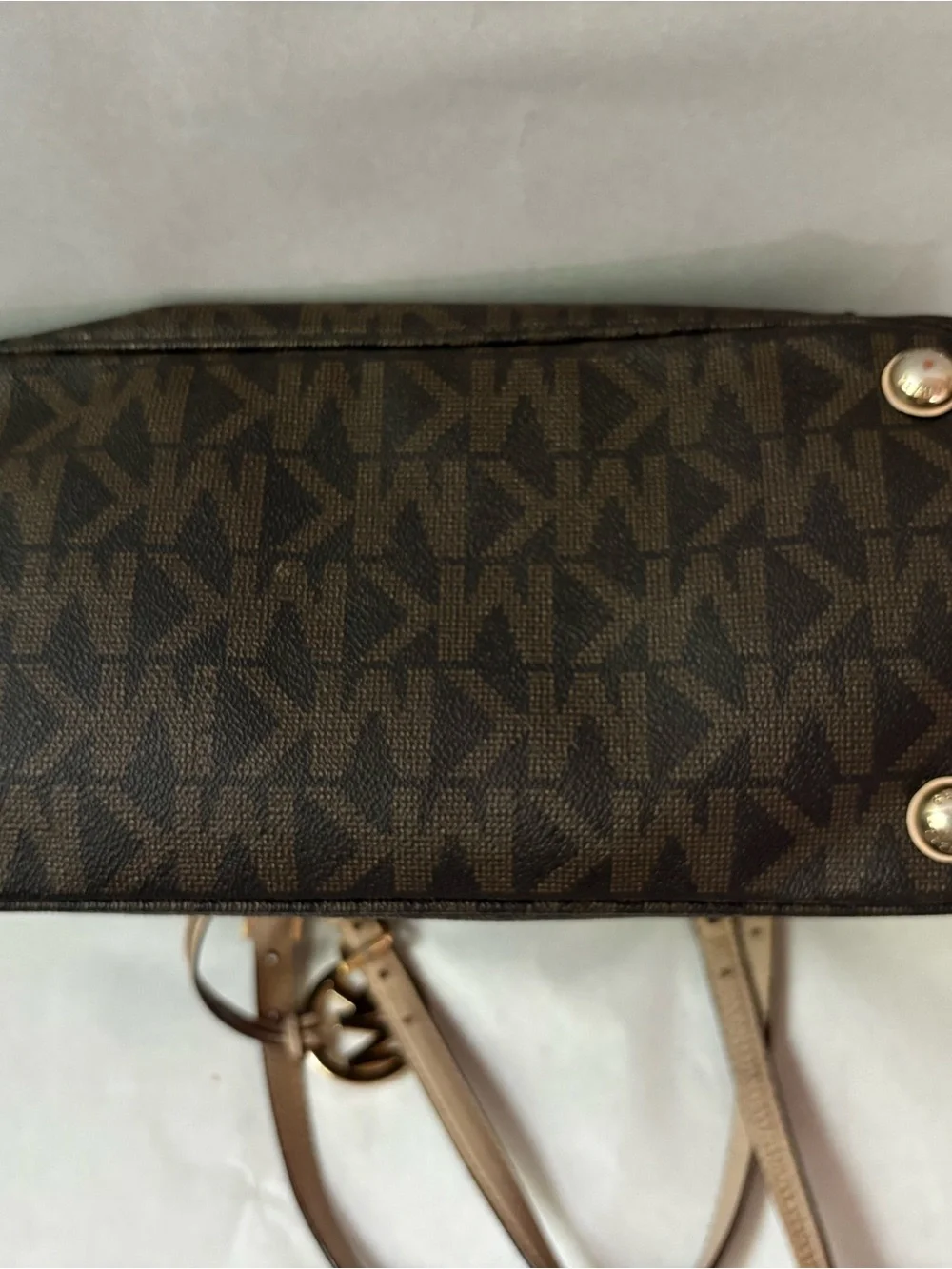 Michael Kors Brown MK Logo Tote with Cream Leather Straps